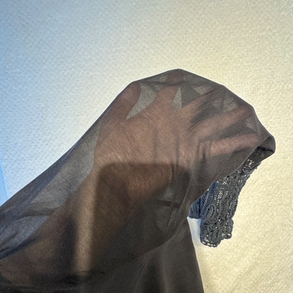 💙 Sheer Black Tunic 16 Romantic Boho Layering Top with Intricate Lace Trim - Picture 10 of 15